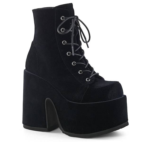 Demonia Women's Camel-203 Platform Ankle Boots - Black Velvet D2071-45US Clearance